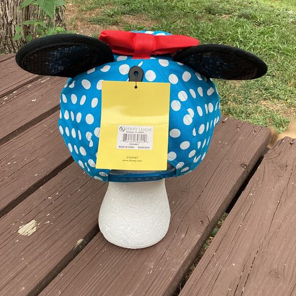 Disney Minnie Mouse Polka Dot Ear Hat Blue Adult Cap Jerry Leigh NWT - Picture 3 of 5